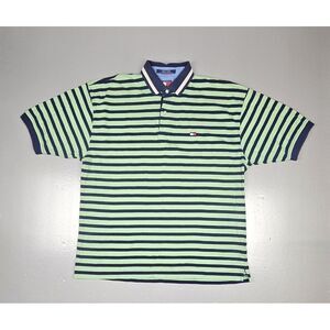 Tommy Hilfiger Polo Shirt Mens XL. Vintage Green Ribbed Striped Back Collar Hit.
